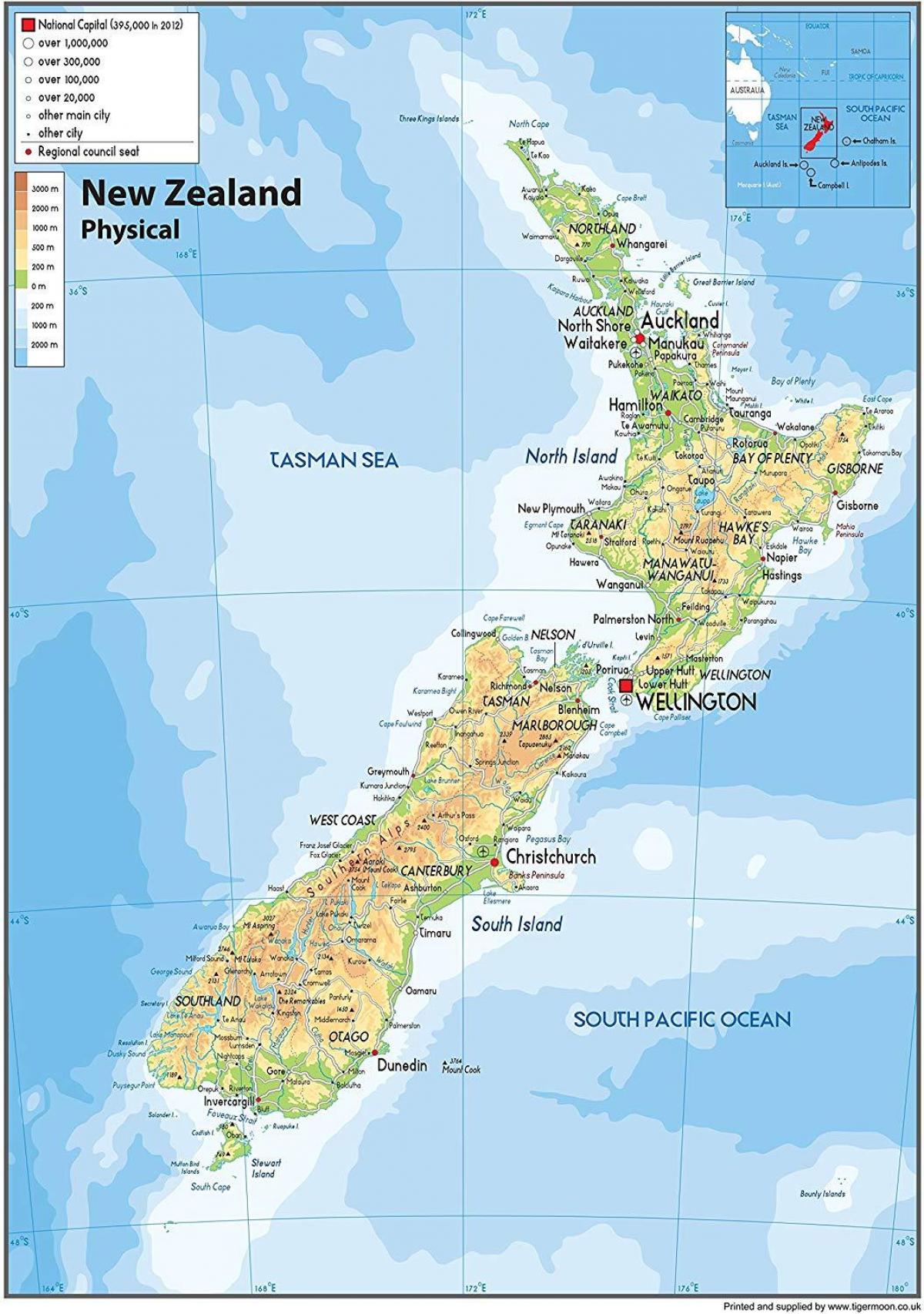 Kaart van de stortplaats in Nieuw-Zeeland